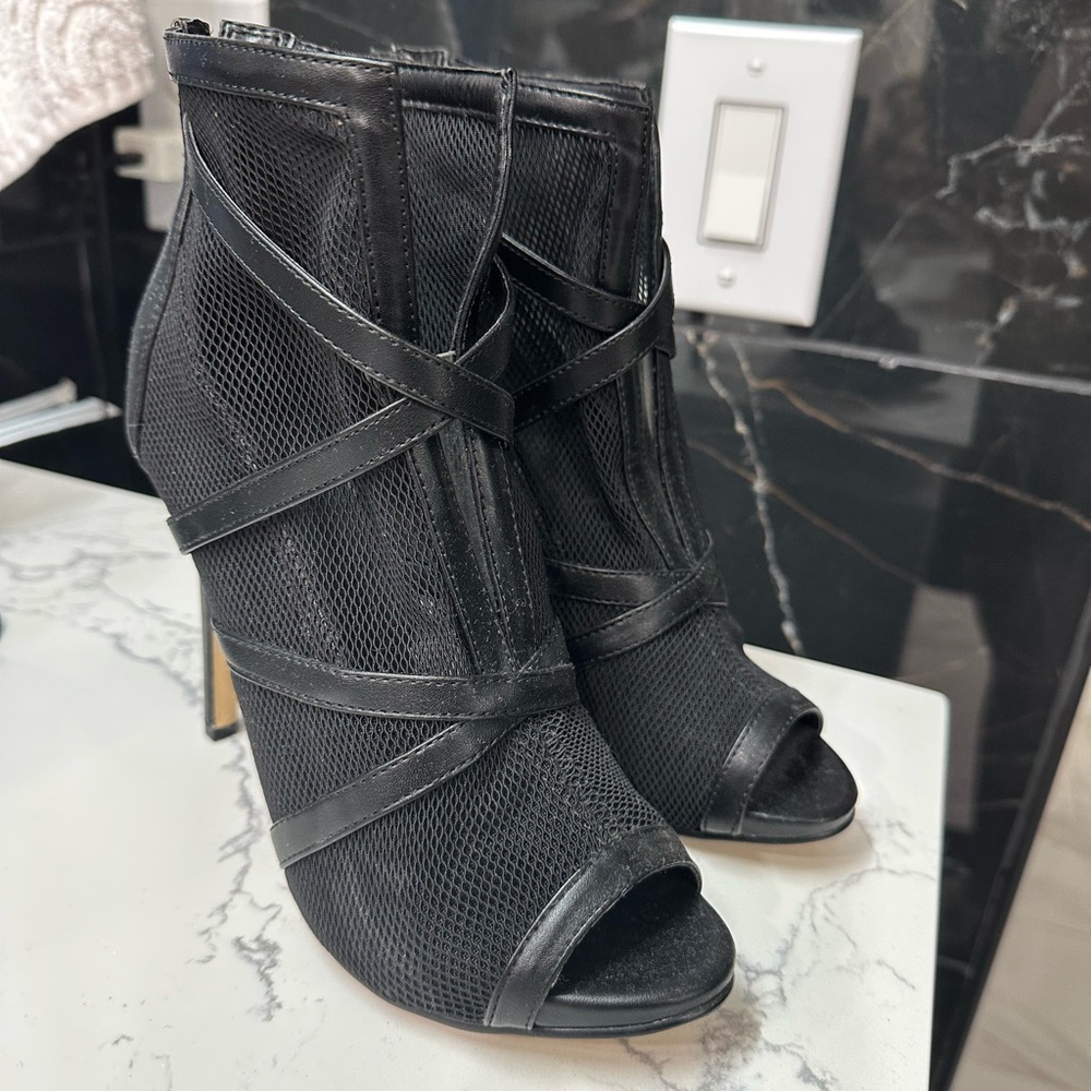 Guess Black Mesh Peep-Toe Heeled Boots